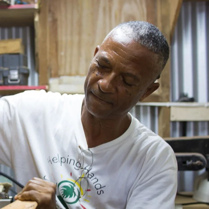 Robert Wright at work in his wood workshop